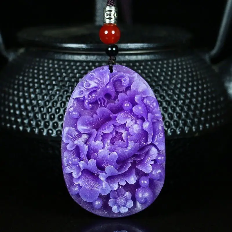 

Chinese Peony National Flower Natural Purple Mica Lanyard Pendant Lucky Necklace Exquisite Fashion Jewelry Accessories