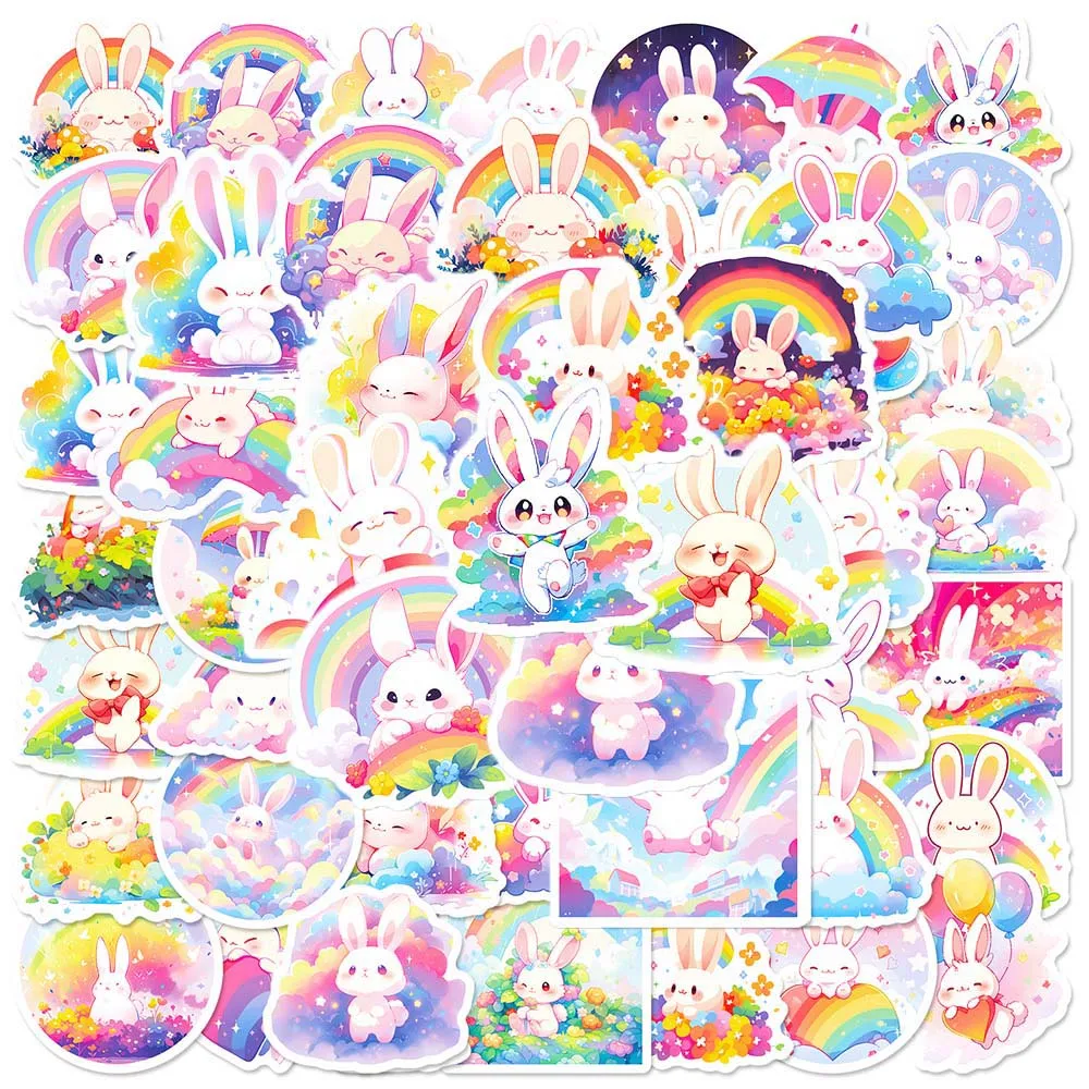 10/50Pcs Kawaii Rainbow Rabbit Cartoon Cute Animal Aesthetic Varied Sticker Pack for Kid Wall Laptop Decoration Graffiti Decals