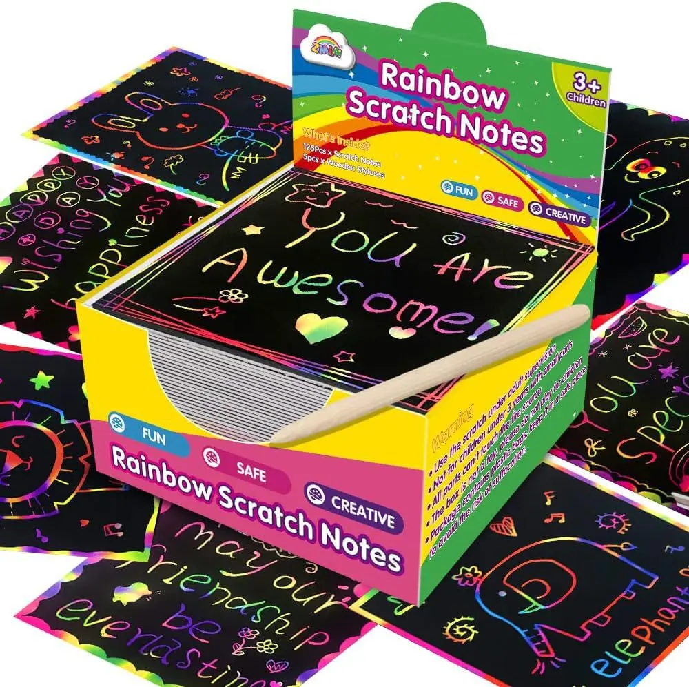 Dazzling Scratch Painting Parent Child Interactive Toys Note Cards Handmade Painting 100Pcs scratch painting cards