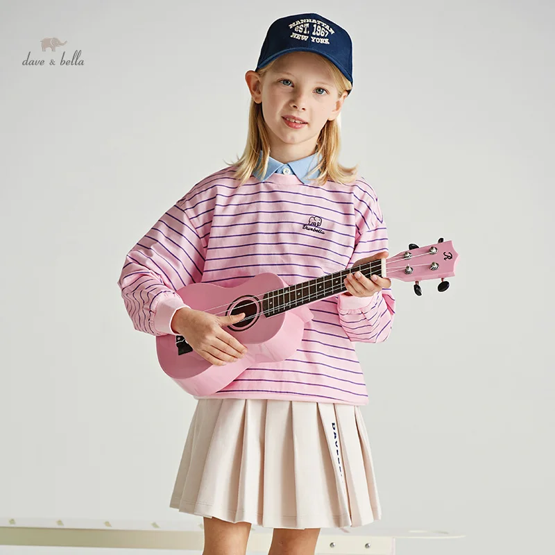 

Dave Bella 2024 New Spring Girl's Baby T-Shirt Children Top Cotton Long Sleeves Casual Lovely striped Undershirt DK1248757