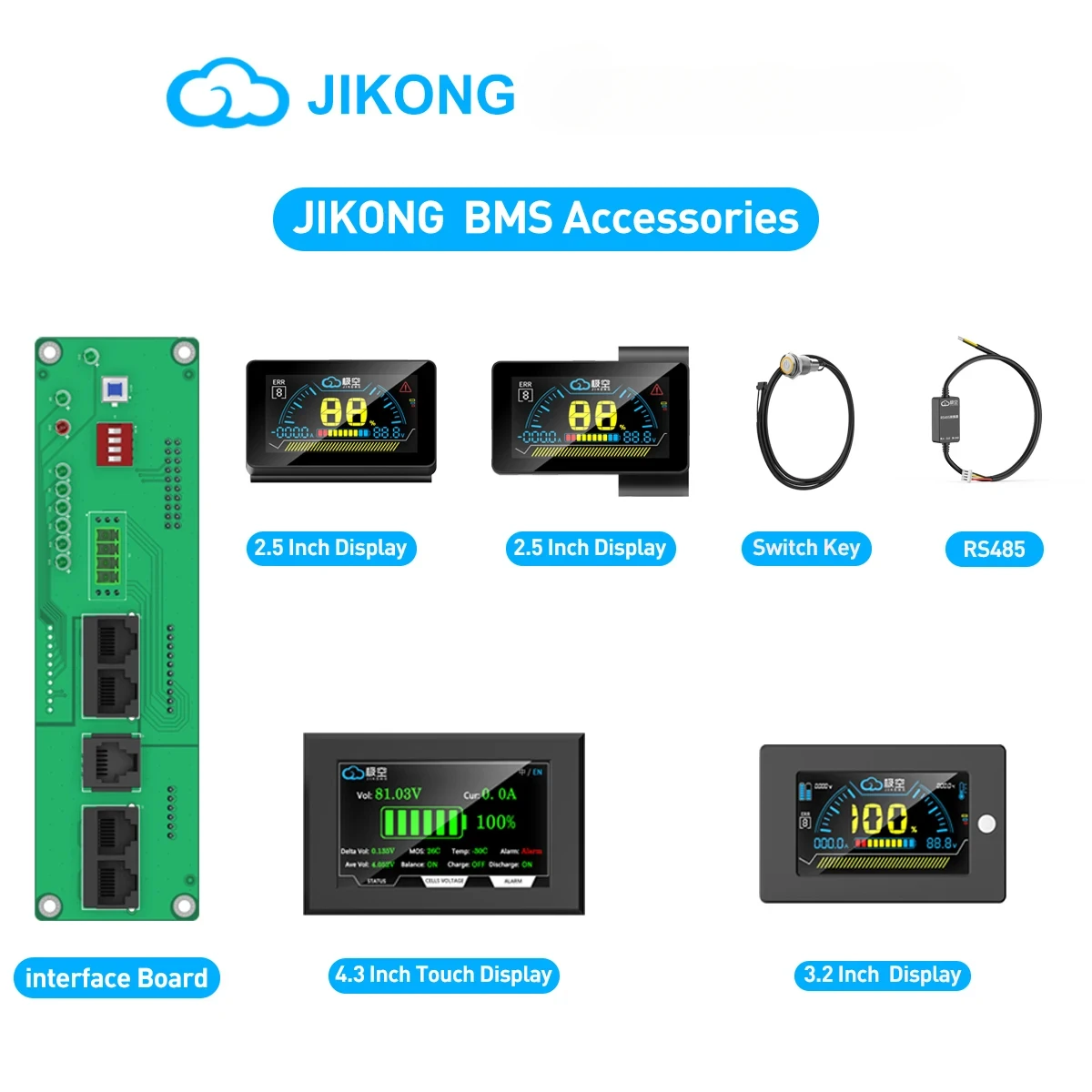 JIKONG BMS LCD 4.3 3.2 2.5 Inches RS485 For JIKONG BMS TFT LCD  Display Voltage Current SOC Temperature Indicator