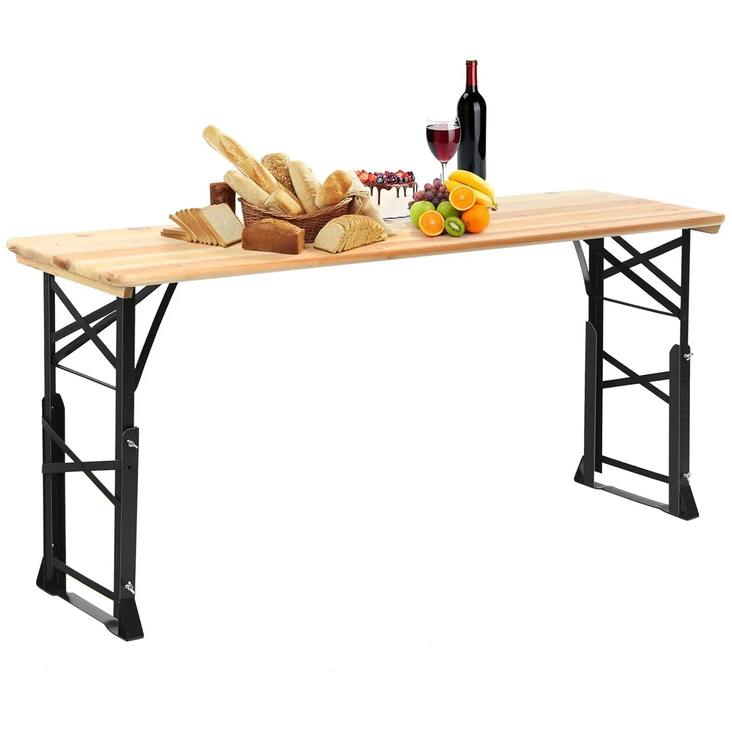 Beer Tent Table, Folding Beer Table with Umbrella Hole, Buffet Table, Party Table, Folding Table for Garden, Party, Backyard