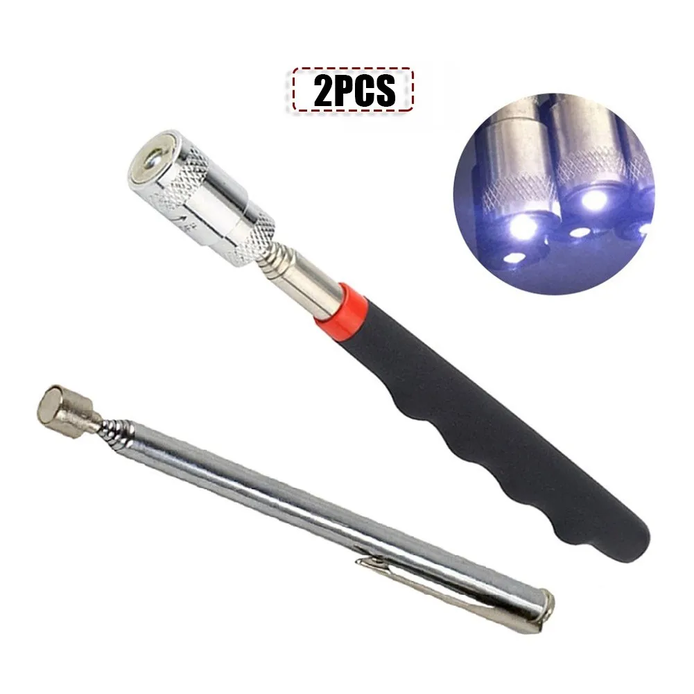 

2Pcs Portable Telescoping Magnet Pickup Tool With LED Light 1.5lb & 10lb Long Rod Car Metal Picking And Picking Device