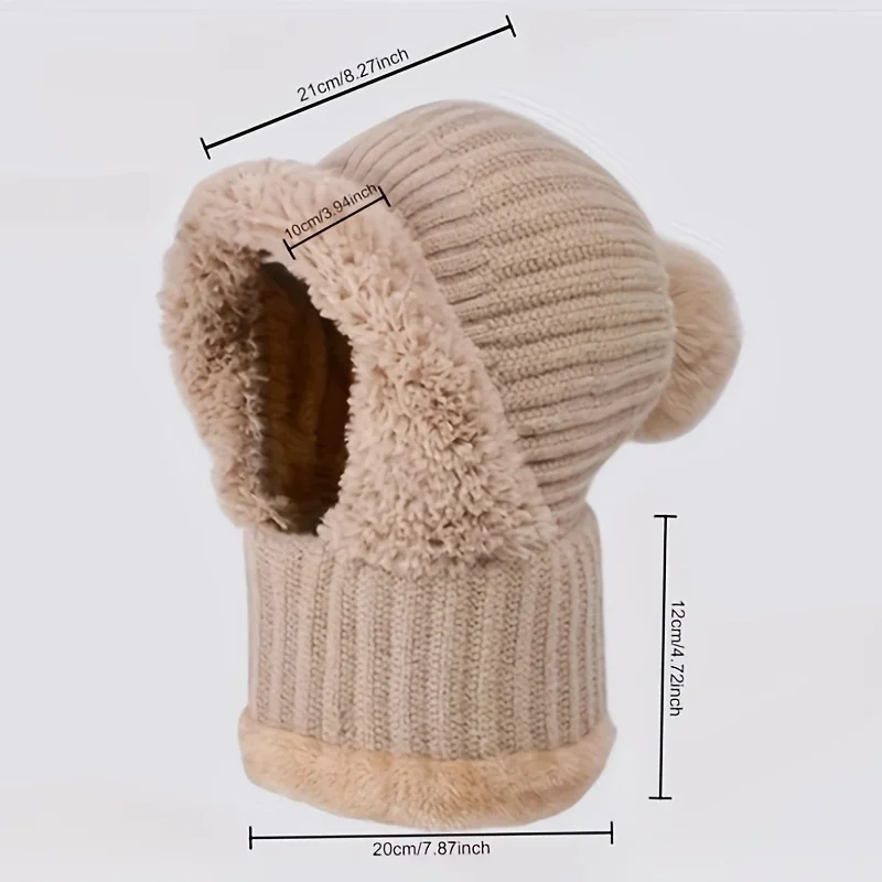 1PC Winter Hat with Ear Flaps, 3-in-1 Beanie Scarf Mask Set, Fleece-Lined Knitted Cap, Windproof Warm Acrylic for Cold Weather