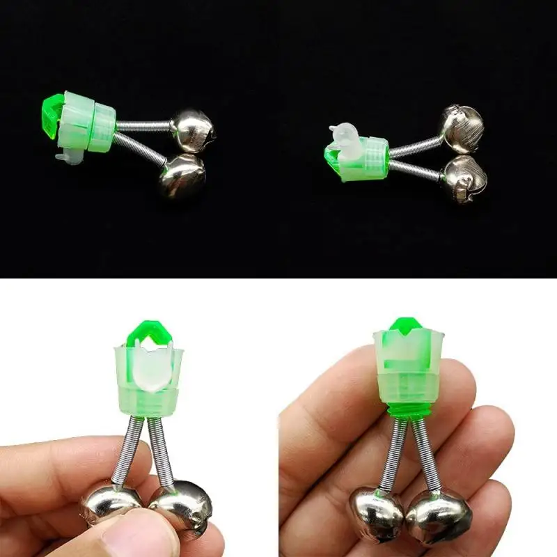 10Pcs Rod Tip Clamp Fishing Pole Fish Alarm - Twin Bell Ring Clip Green For Fishing Rods Easy To Clamp 10Pcs Rod Tip Clamp Fishing Pole Fish Alarm - Twin Bell Ring Clip Green For Fishing Rods Easy To Clamp