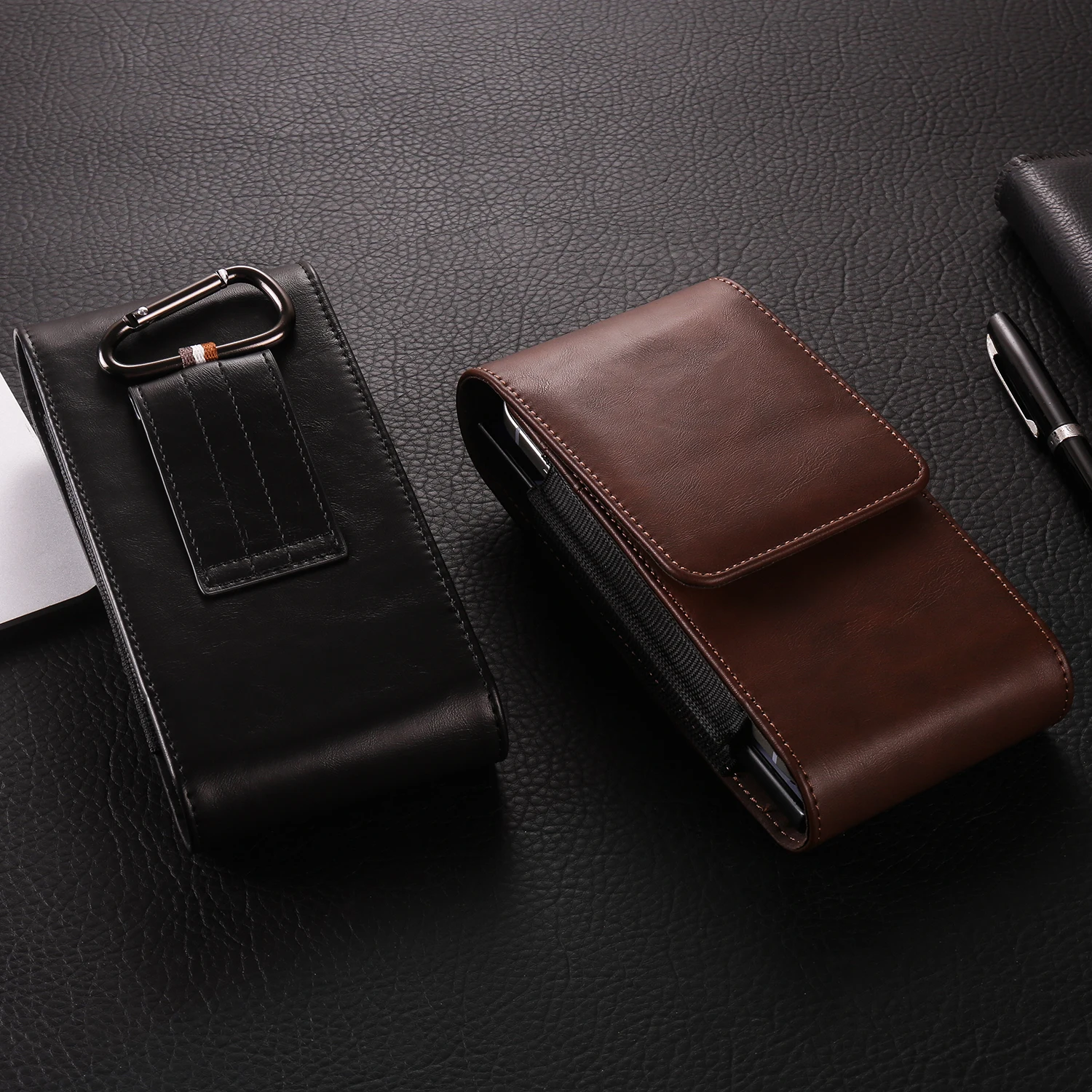 Vertical Dual Pouch Design Cell Phone Belt Pouch with Flip Case