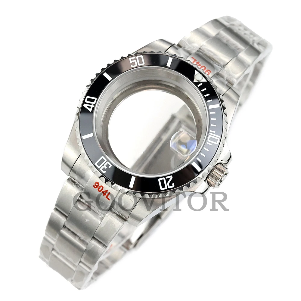 Silver 40mm Solid Stainless Steel Watch Case with Waterproof Brushed Oyster Bracelet