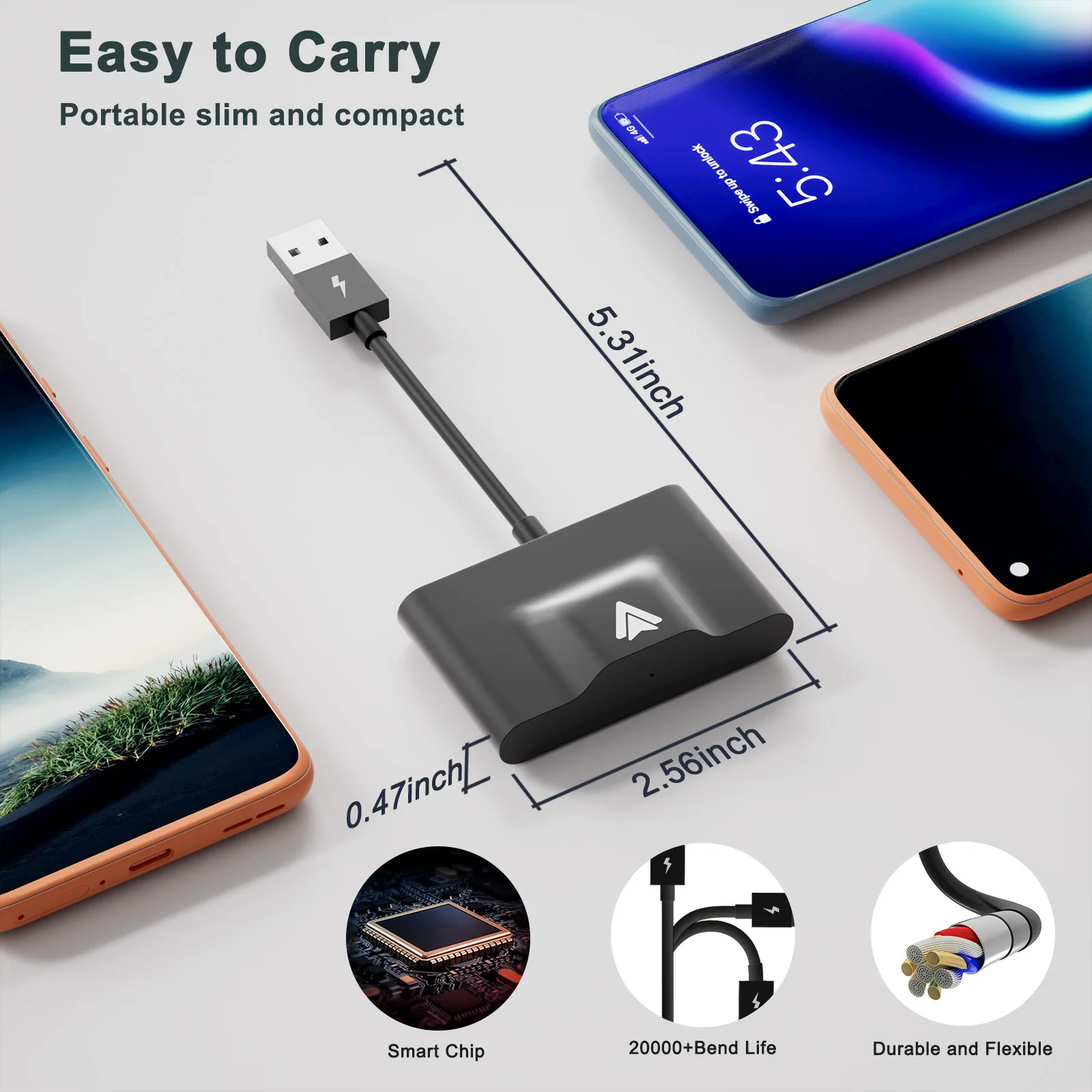 Wireless Android Carplay Dongle Adapter Android Phones Converts Wired Auto to Wireless Direct Plug-in USB/Type-c Adapter