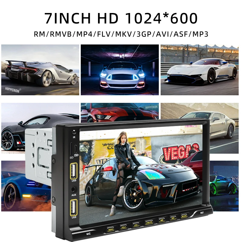 Car Radio 1 Din MP5 Multimedia Player 7" Touch Screen FM Aux Input Bluetooth US