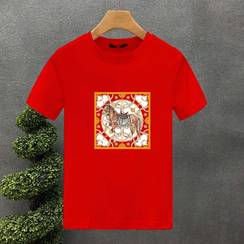 Augstas kvalitātes zīmola 100% kokvilnas dizains zirgu apdrukas T-krekli vasaras Haruku vīriešu/sieviešu īsām piedurknēm Āzijas izmēra T-krekls_voghion.com