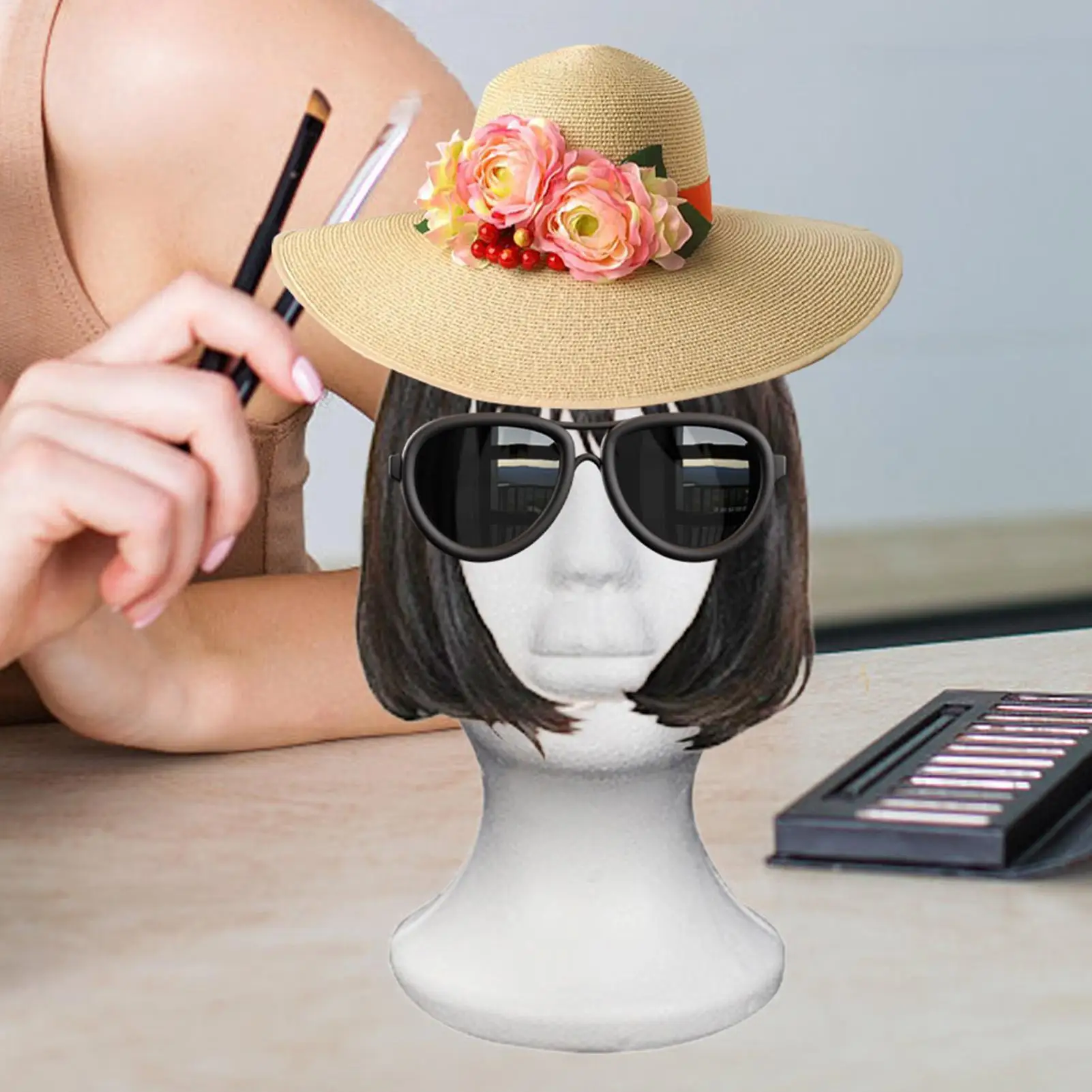 Manichino femminile in polistirolo Testa di manichino Modello Parrucca in schiuma Capelli Testa di manichino leggero Espositore per parrucche per sciarpe Cappelli gioielli - immagine 5