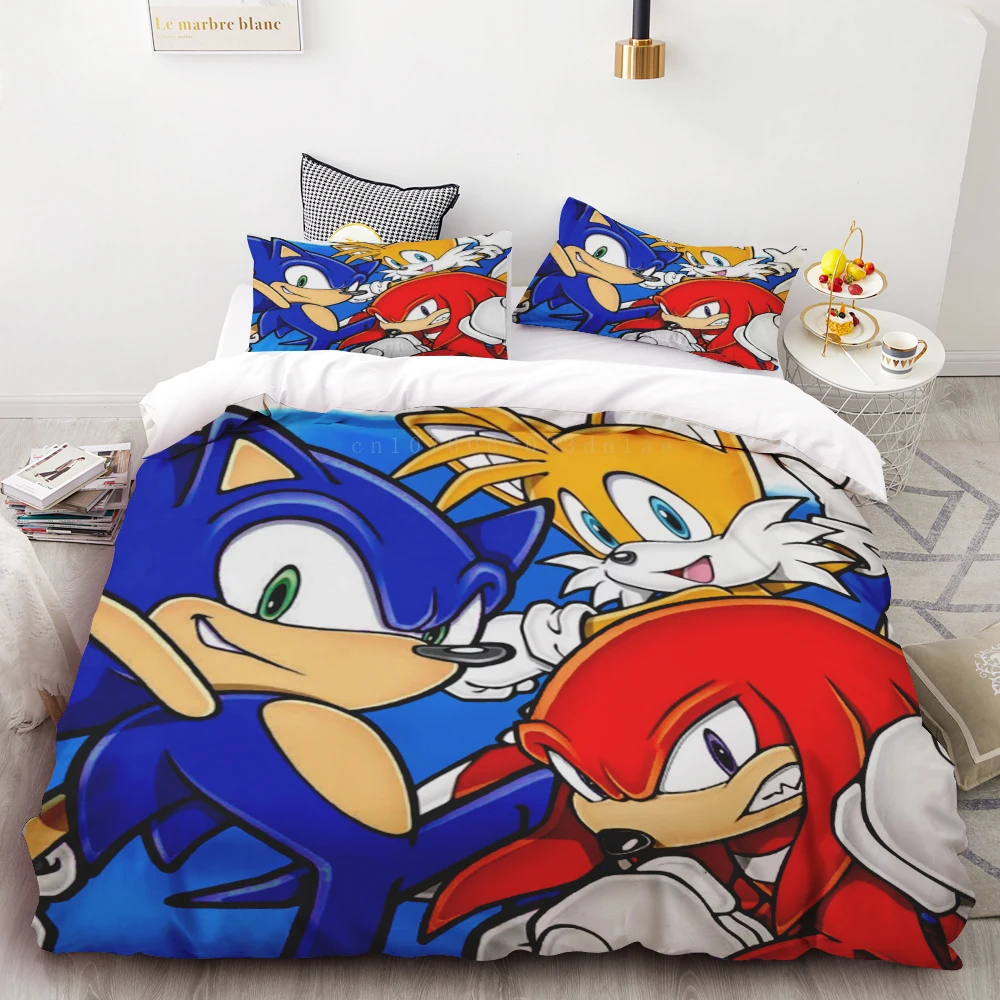 thumbnail image 1 of Juego de edredón de 3 piezas con estampado digital 3D de Sonic Boy, suave, 100 % poliéster, tamaño king, para decoración del hogar, regalo para adolescentes y niños, 1 of 4