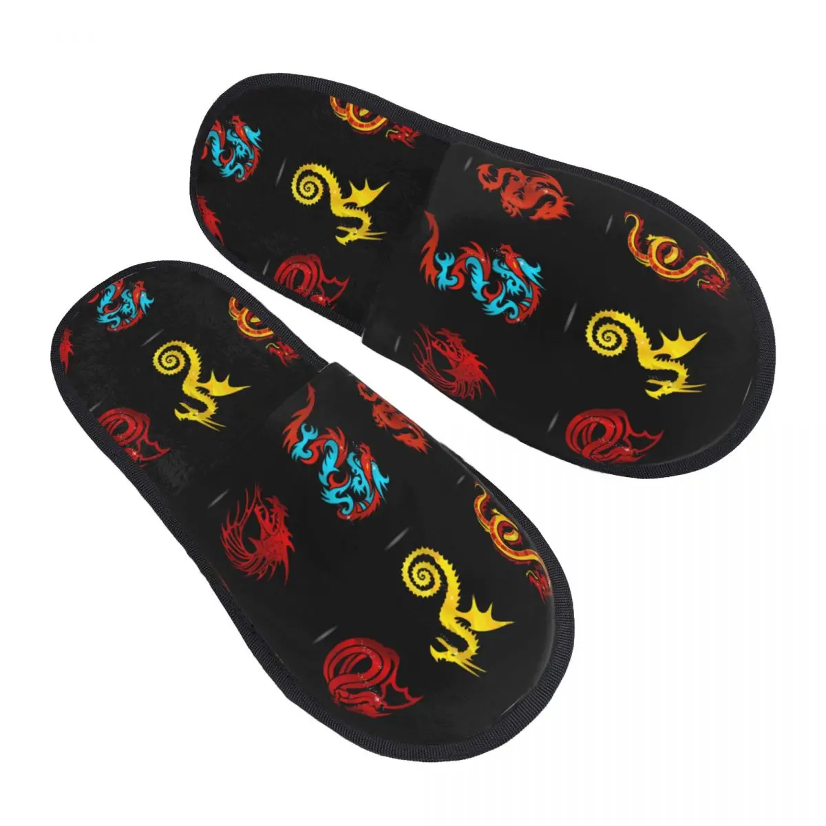 

Abstract Religion Dragon Symbols Set Isolated Slipper For Women Men Fluffy Winter Warm Slippers Indoor Slippers