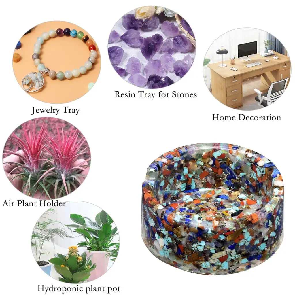 Tumbled Quartz Crystal Stone Chips Resin Tray For Jewelry Tray Dish Home Office Tabletop Decoration Air Plant Holder
