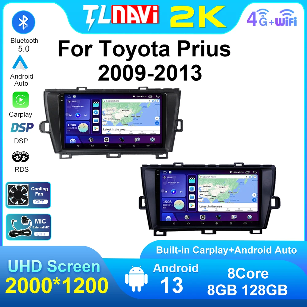 QLED 2000*1200 For Toyota Prius 30 2009-2013 Multimedia Stereo Android AUTO Radio Carplay Player GPS Navigation