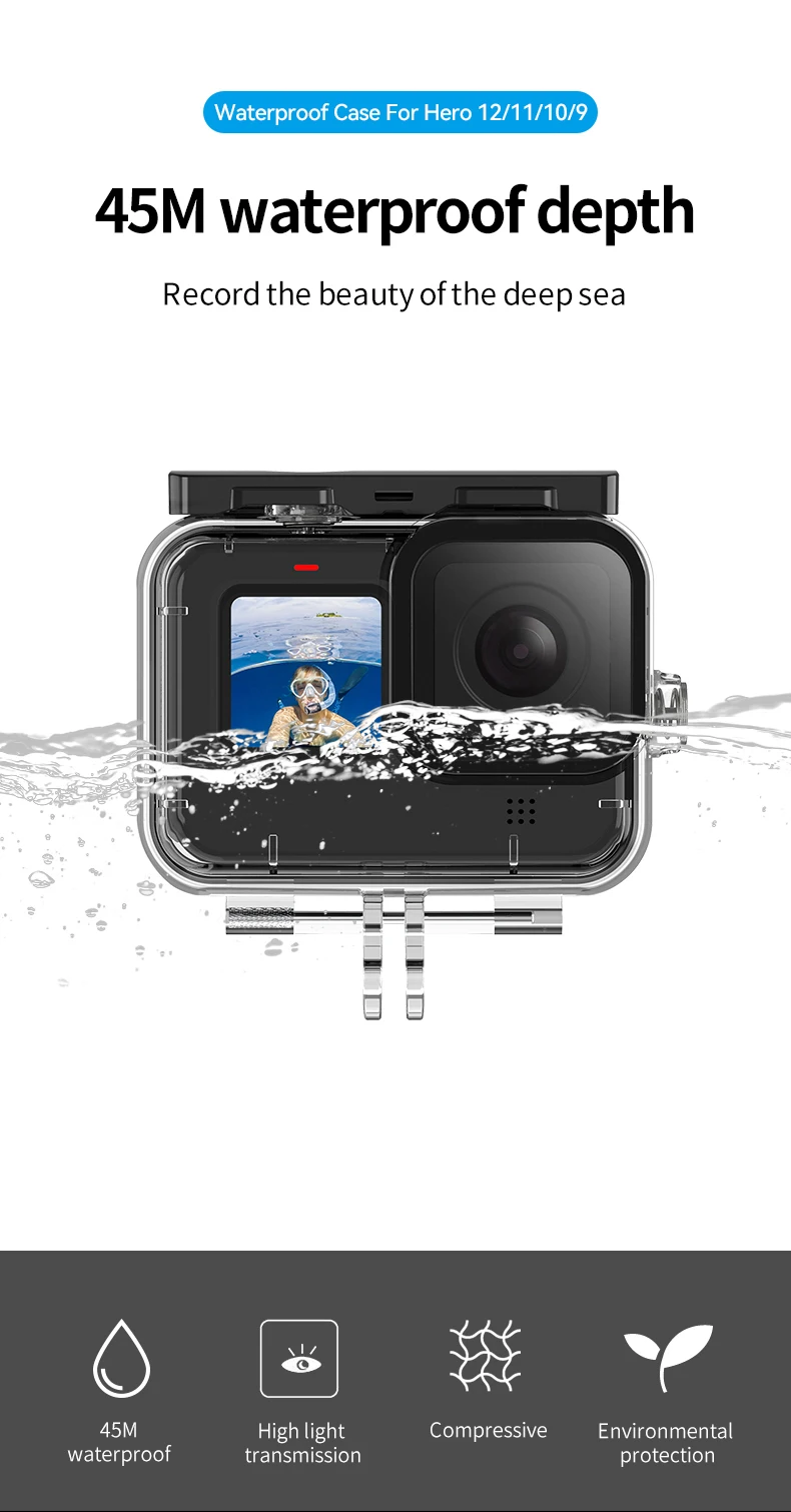 45M Waterproof Case For 12 11 10 9 Tempered Glass Lens Diving Housing Cover Len