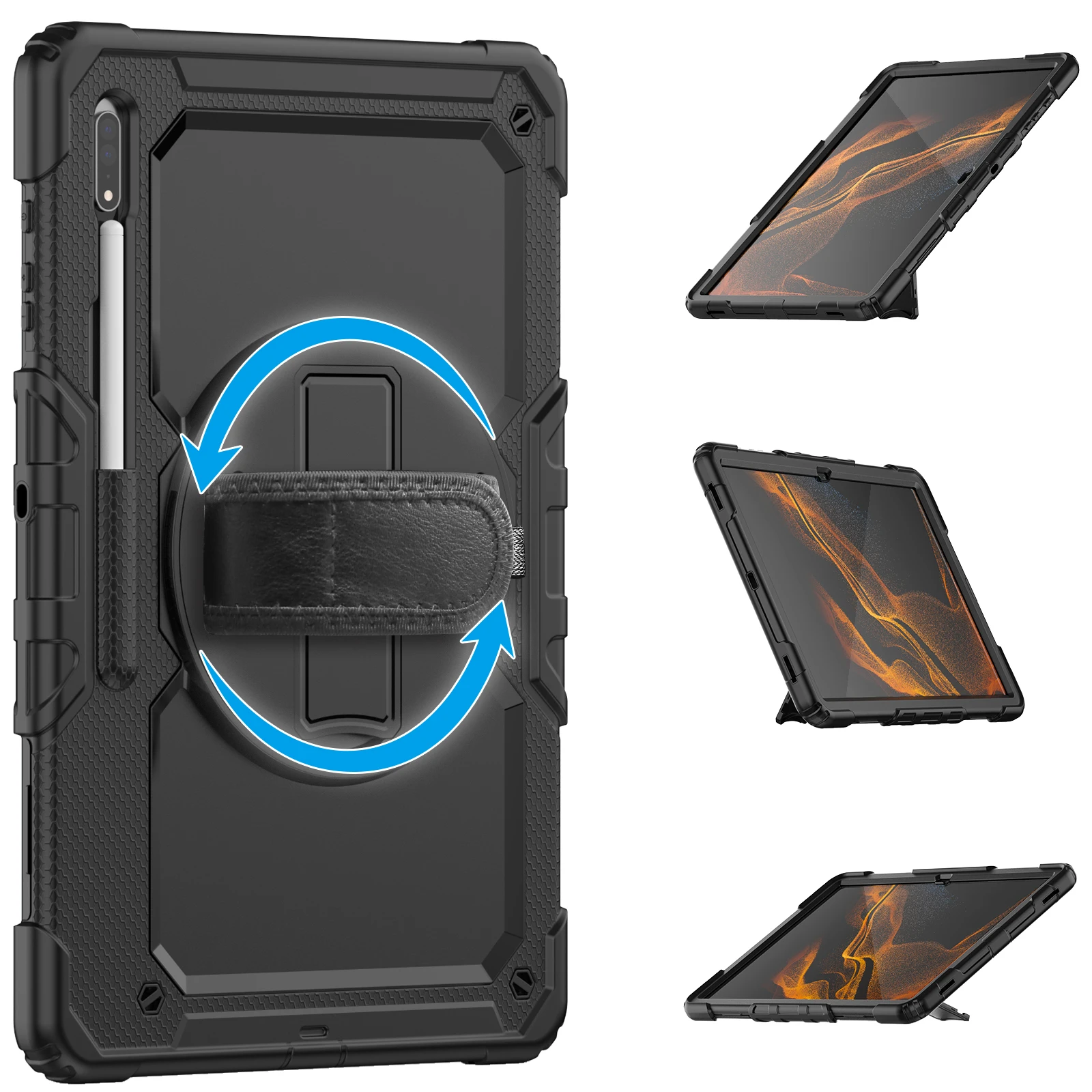 dell tablet charger Hand Strap 360 Rotatable Kickstand Rugged Protective Case for Samsung Galaxy Tab S8 Ultra 14.6" (SM-X900/ X906) tablet touch pens