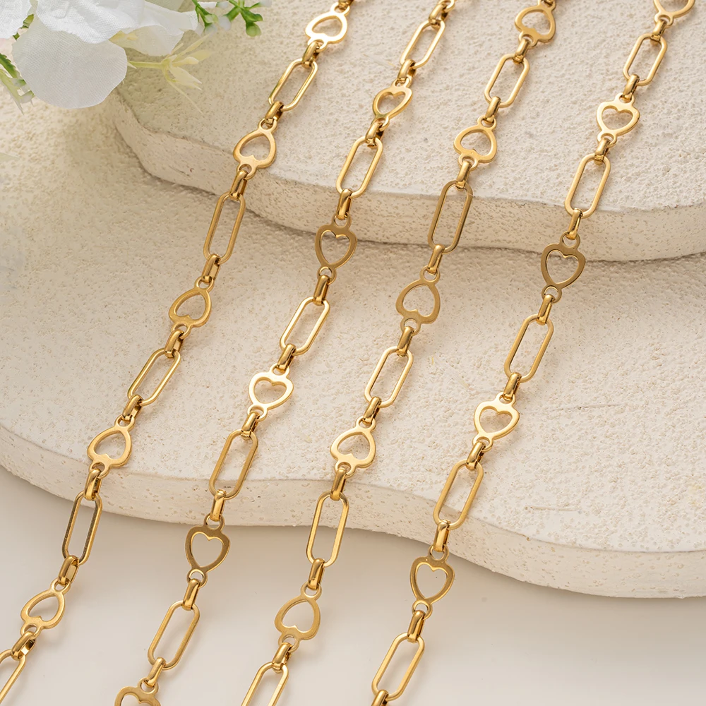 1 Meter herzförmige rechteckige Ketten aus Edelstahl in Goldfarbe für DIY-Armbänder, Halsketten, Schmuckherstellung, Zubehör – Detail 3