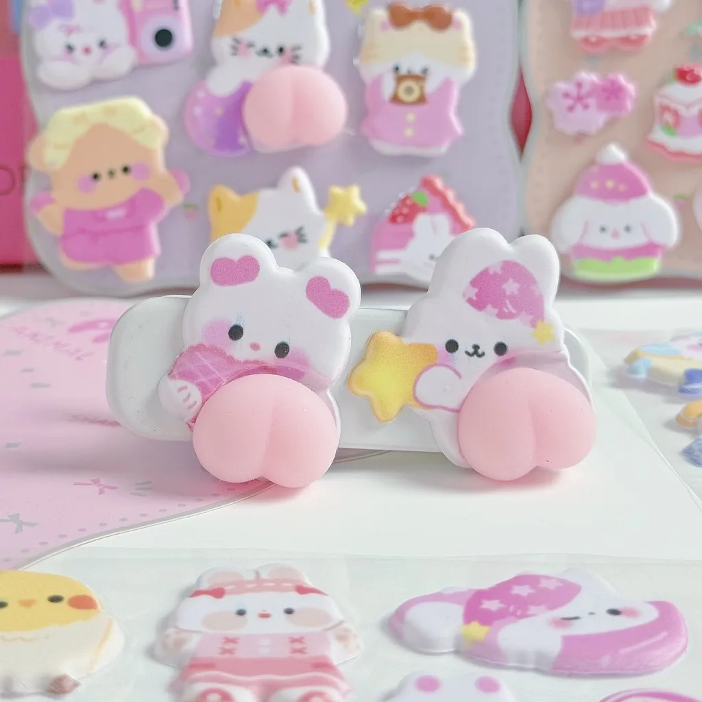 4 Stück 3D-weiche, niedliche Hintern-3D-Kinderaufkleber, matschige Tiere (Kaninchen, Bär), handgefertigte Dekoration für Handyhüllen, RecordingYourLife Store – Detail 9
