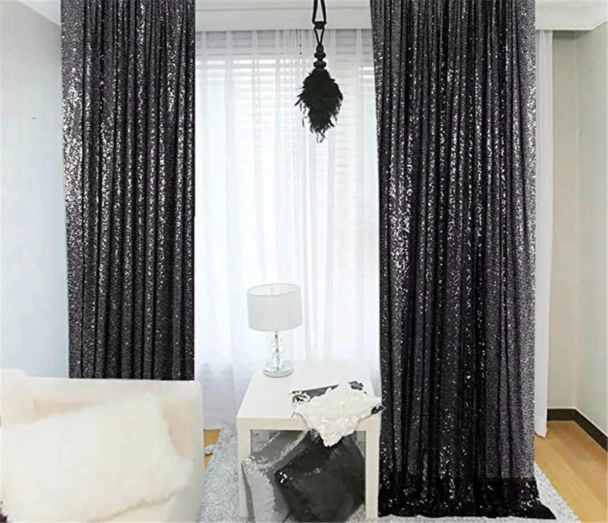 

Colored Sequin Backdrop Curtain Black Glitter Photo Backdrop Curtain for Wedding Birthday Christmas Baby Shower Party Decoration