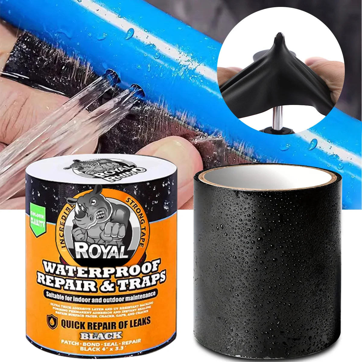 סרט עמיד למים לתיקון נזילות - סרט איטום חזק לבריכה, גג, צינורות, אוהל, בריכה - תיקון מיידי עמיד למים