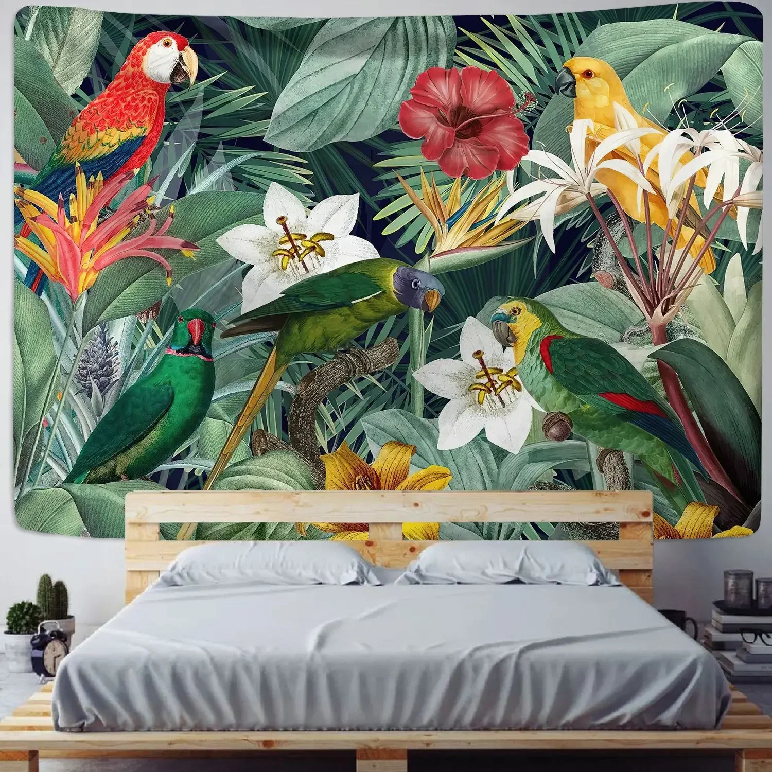 ที่แขวนพรมลายพิมพ์ผนังต้นไม้เขตร้อนผ้าห้องรับแขกห้องนอนบ้านแบบนอร์ดิกที่แขวนตกแต่งพื้นหลังภาพวาด 1