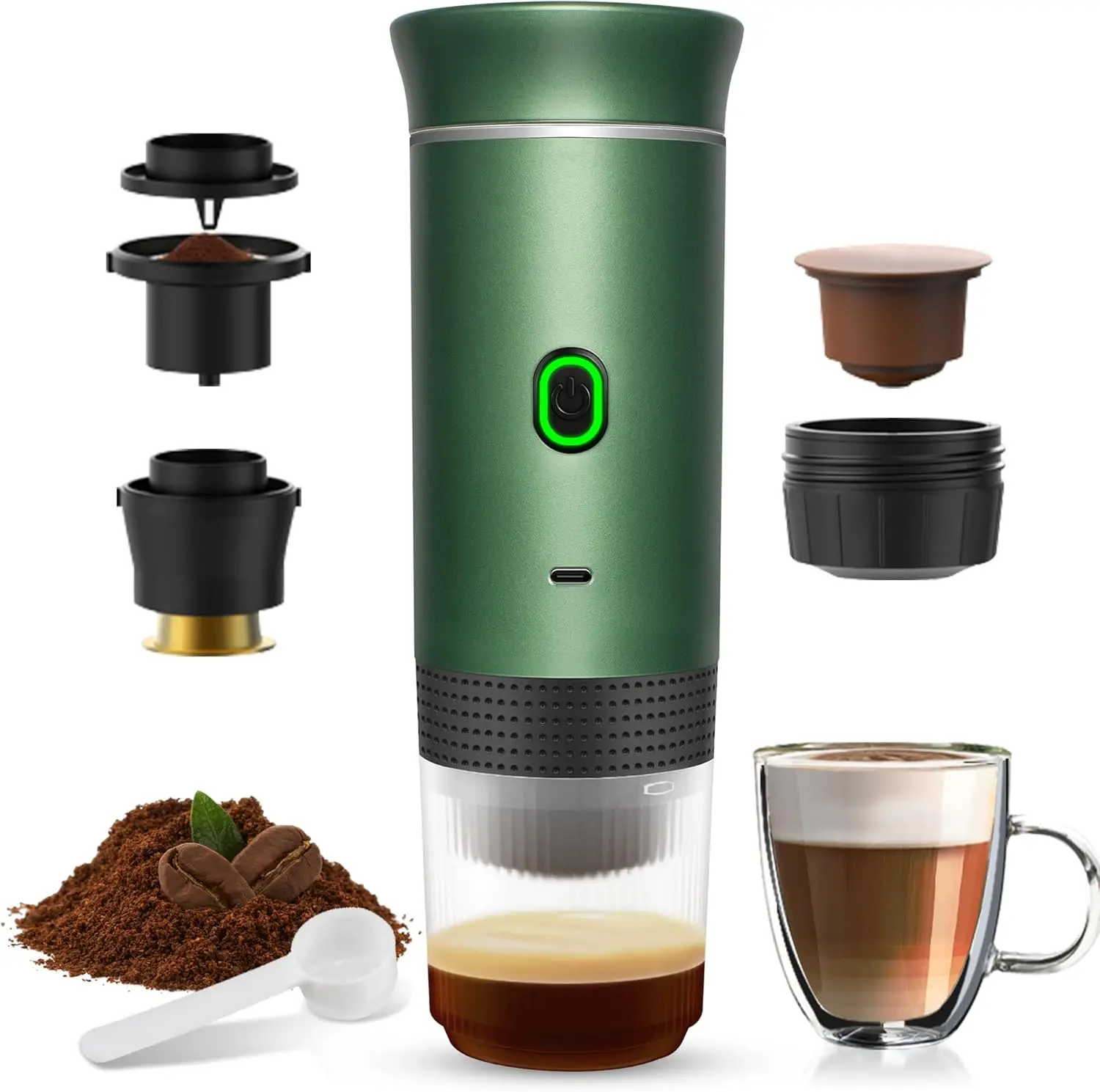 Portable Electric Espresso Machine, Portable Coffee Maker for Travel, Self-Heating Car Espresso Maker, Compatible with Ground Co