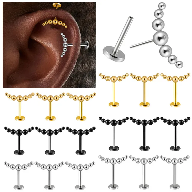 Piercing Labret Senza Filettatura In Acciaio 316L - Per Labbra, Helix, Trago, 16G 8mm - Foto 12