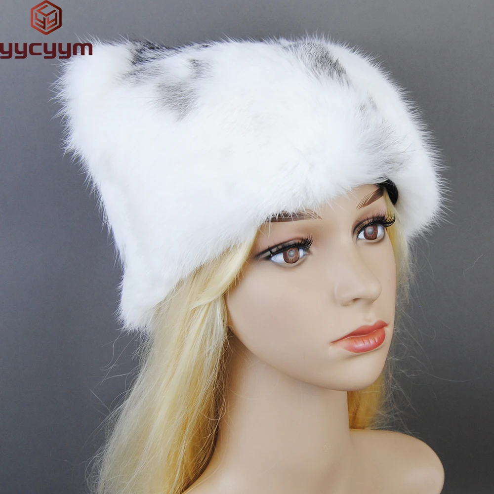 

Rabbit Fur Cap Woman Winter Genuine 100% Fur Bomber Hat Windproof Warm Earmuff Flat Outdoor Warm Russian Hat Fitted Casquette