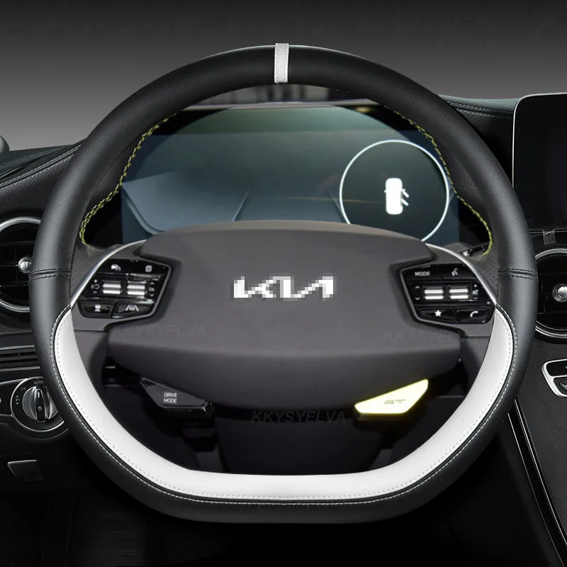 Car Steering Wheel Cover 38Cm Leather For Kia K5 Kx5 K2 K3 Gt Brand Rio Cerato Sportage Stinger Ev6 Ev6 Gt Ev6 Gt-Line 2021 2022