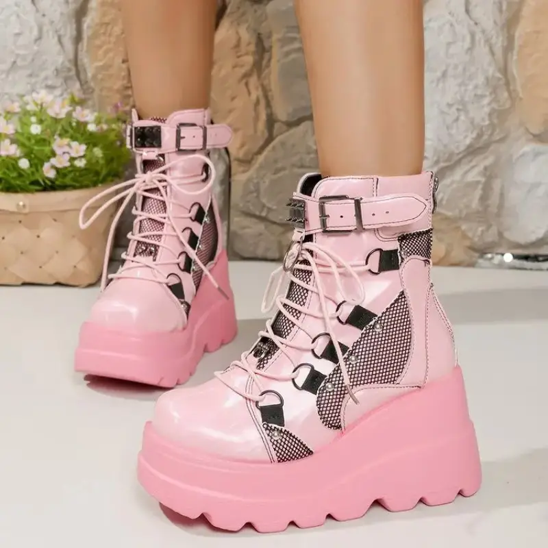 New Punk Style Women Boots Fashion Thick Sole Ankle Boots Exquisite Wedge Heel Casual Boots for Woman Designer Shoes Botas Mujer - Image 2