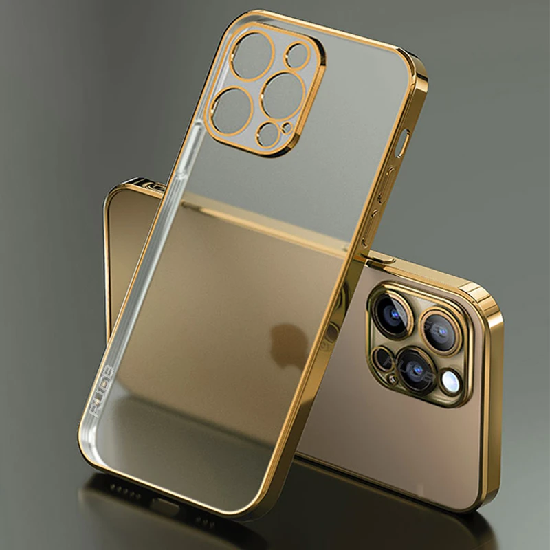 Luxury Plating Square Frame Transparent Case For Iphone 12 11 13 14 Pro Max Mini Se 22 X Xs Xr 7 8 Plus Soft Slim Clear Cover Phone Case Covers Aliexpress