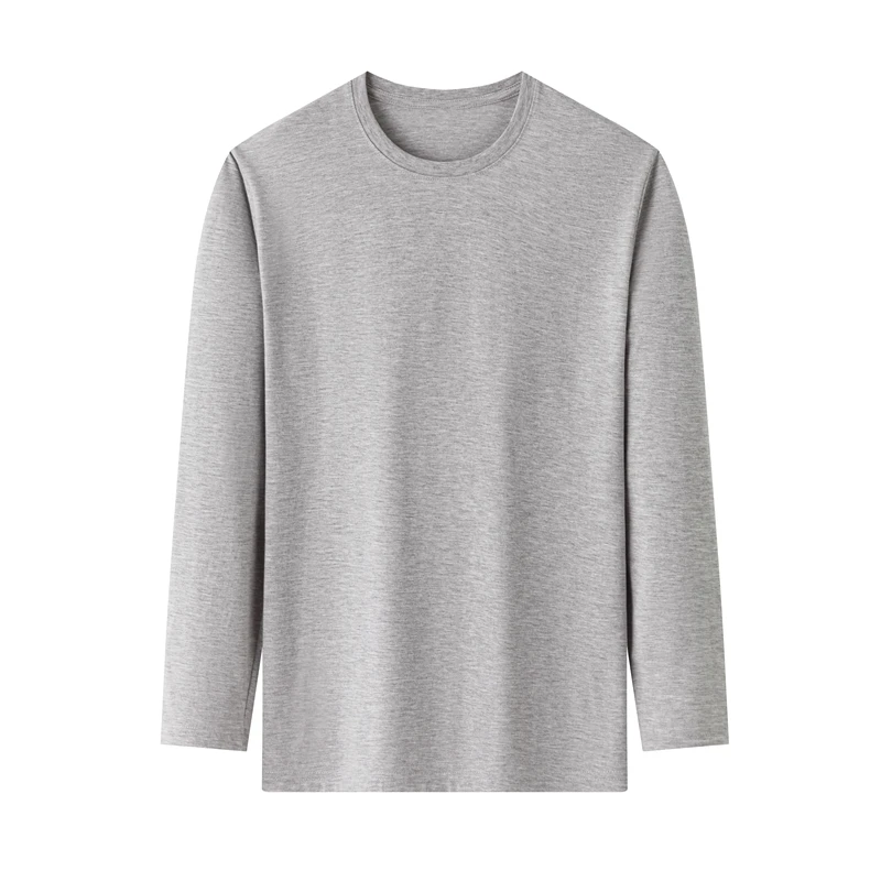 Men's Solid Color Round Neck Cotton Long Sleeved T-shirt Summer Comfortable Top