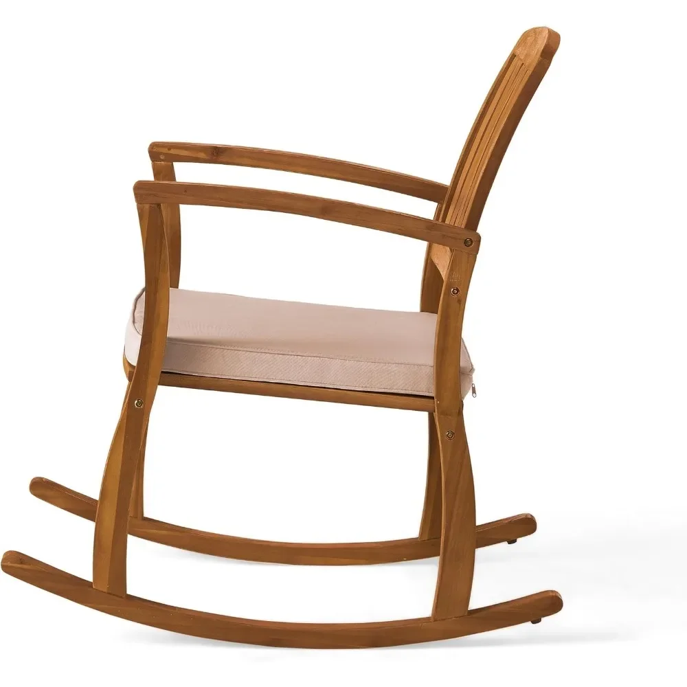 2-Pcs Set Acacia Rocking Chairs with Cushions Teak Finish portable camping chair