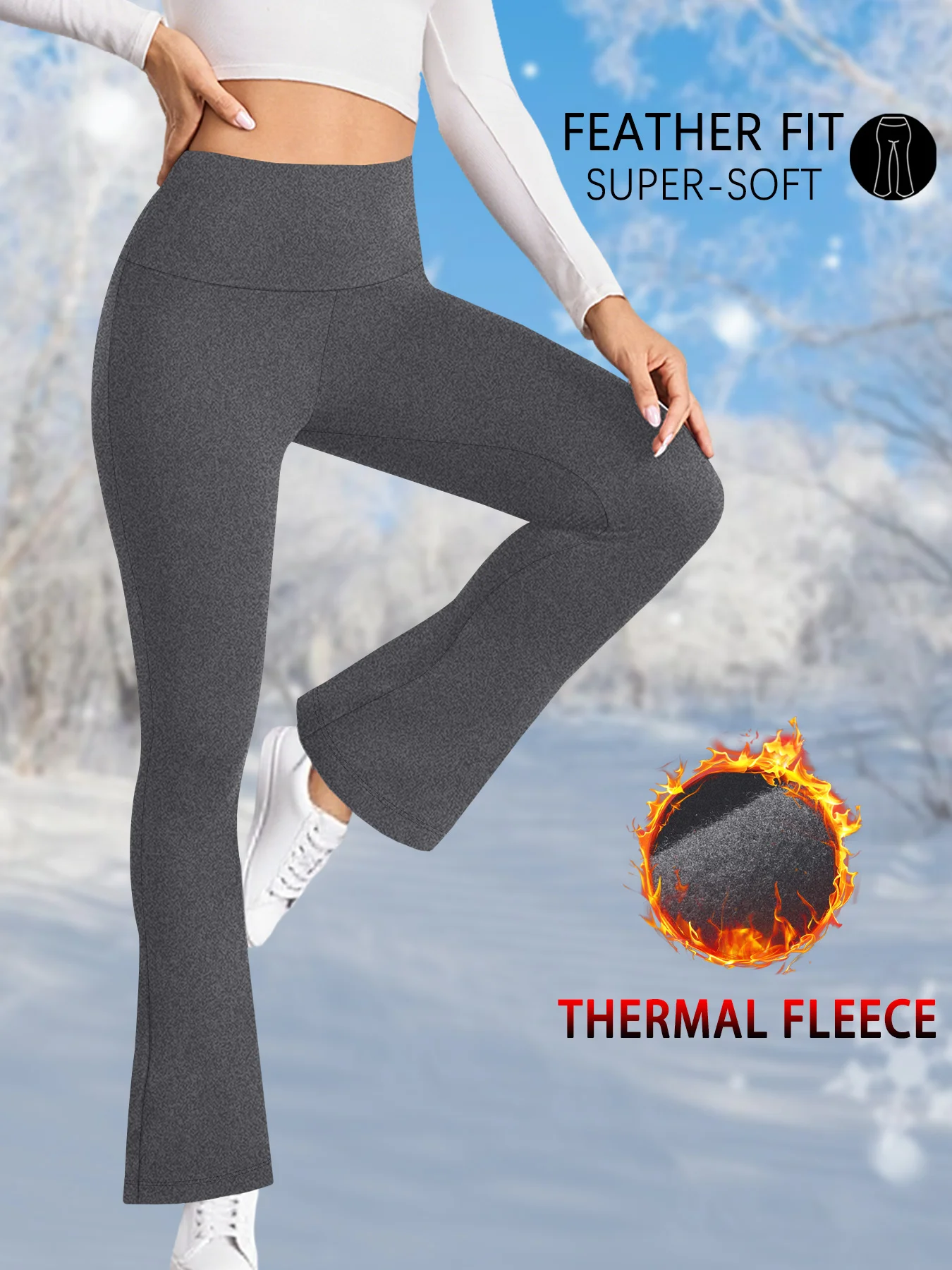 Superweiche, hoch taillierte Fleece-Flare-Leggings für Damen, Bauchkontrolle, weiche Bootleg-Bootcut-Hose – Detail 7