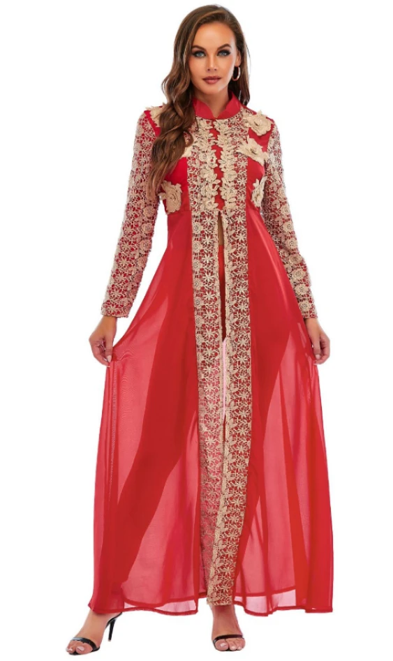 Women Muslim Dresses Holiday Islamic Clothing Marocan Caftan Elegant Long Sleeve Muslim Sundress Women Casual Dubai Turkey Dress