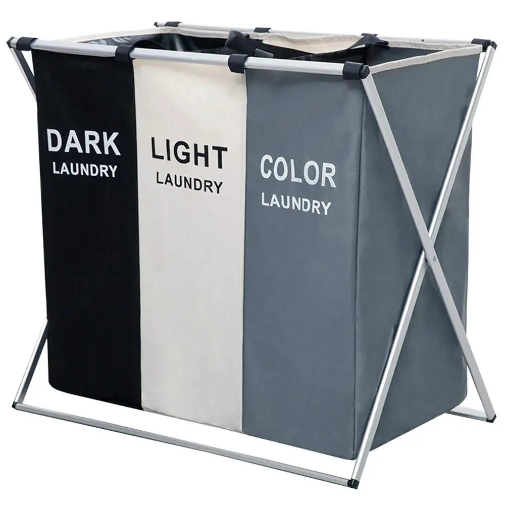 Laundry Basket Sorter 180L 3 Section Collapsible Laundry Hamper Organization Dirty Clothes Hamper Bag Storage Organizer