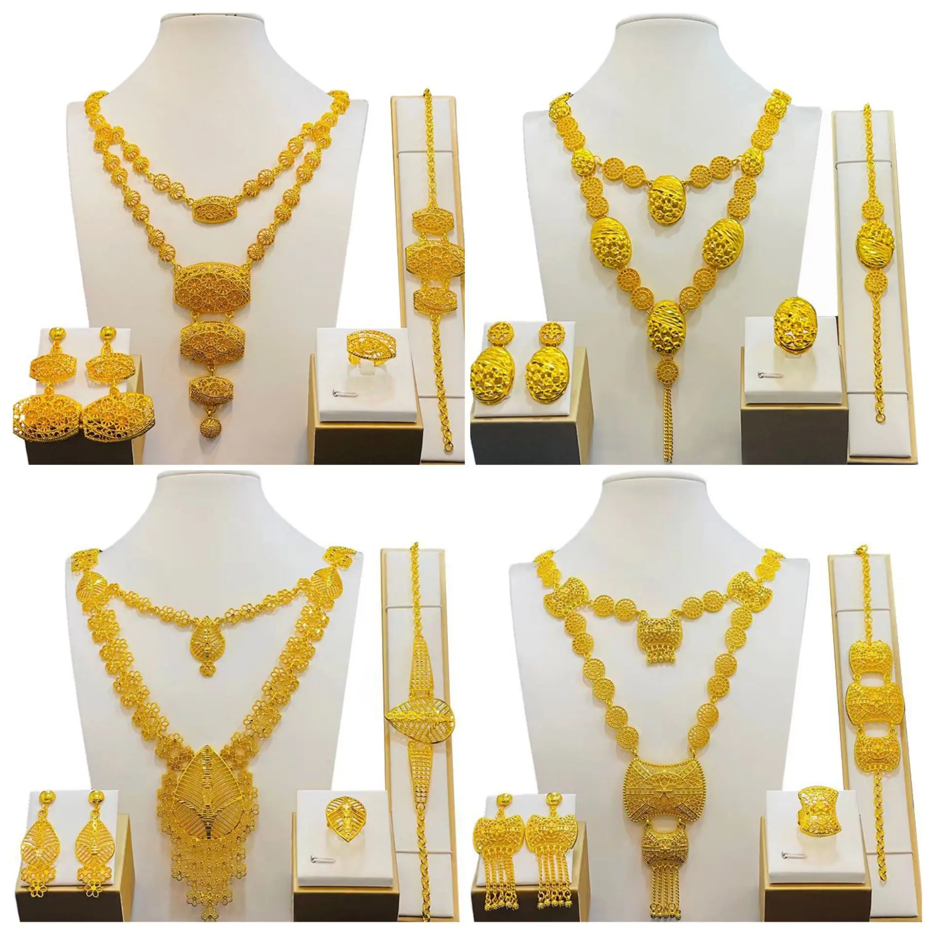 

24K Alloy Dubai Jewelry Set Necklace Earrings Indian Bride Wedding Two Piece Set WAS10301