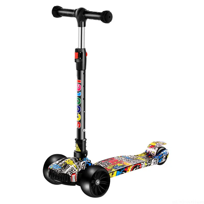 Children Scooter 3 Wheel Scooter with Light Up Flash Wheels Music For 2-8 Year Kids Adjustable Height Foldable
