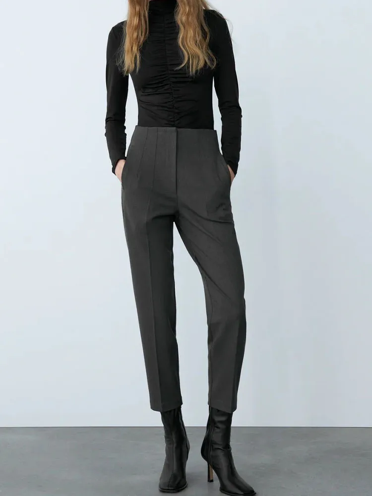 

2023 summer fashion new women's multi-color basic style pleated slim-fit ankle high-waisted pants casual straight-leg pants