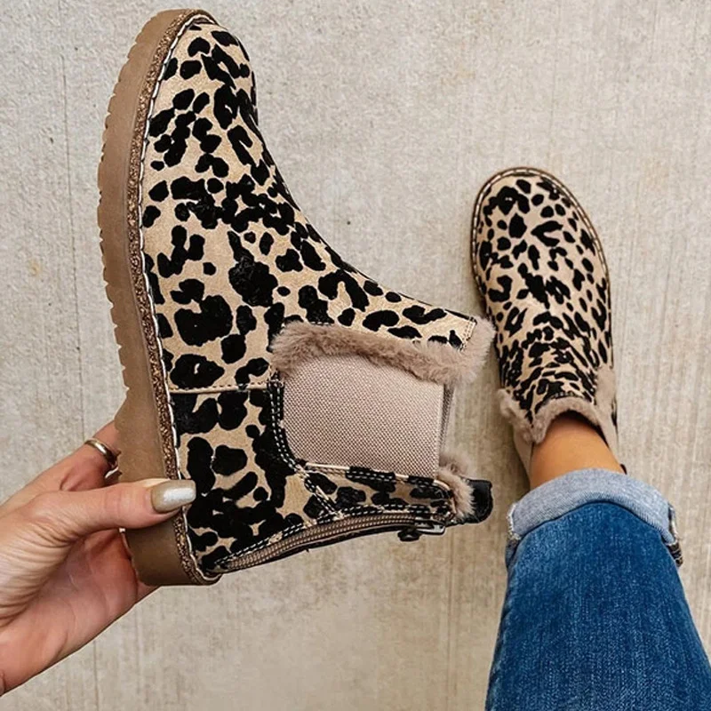 Fashion Women's Shoes New Autumn/winter Leopard Print Casual Boots Ladies Chelsea boots Size 43 Women Shoes  Sneakers Women 2021