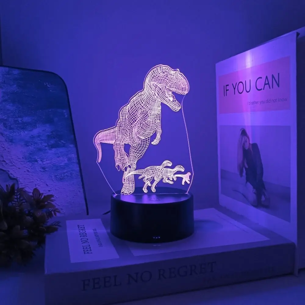 티라노사우루스 공룡 3D 환상 RGB 야간 조명, 크고 작은 티라노사우루스 LED 책상 램프, 어린이 침실 장식 공룡 생일 선물