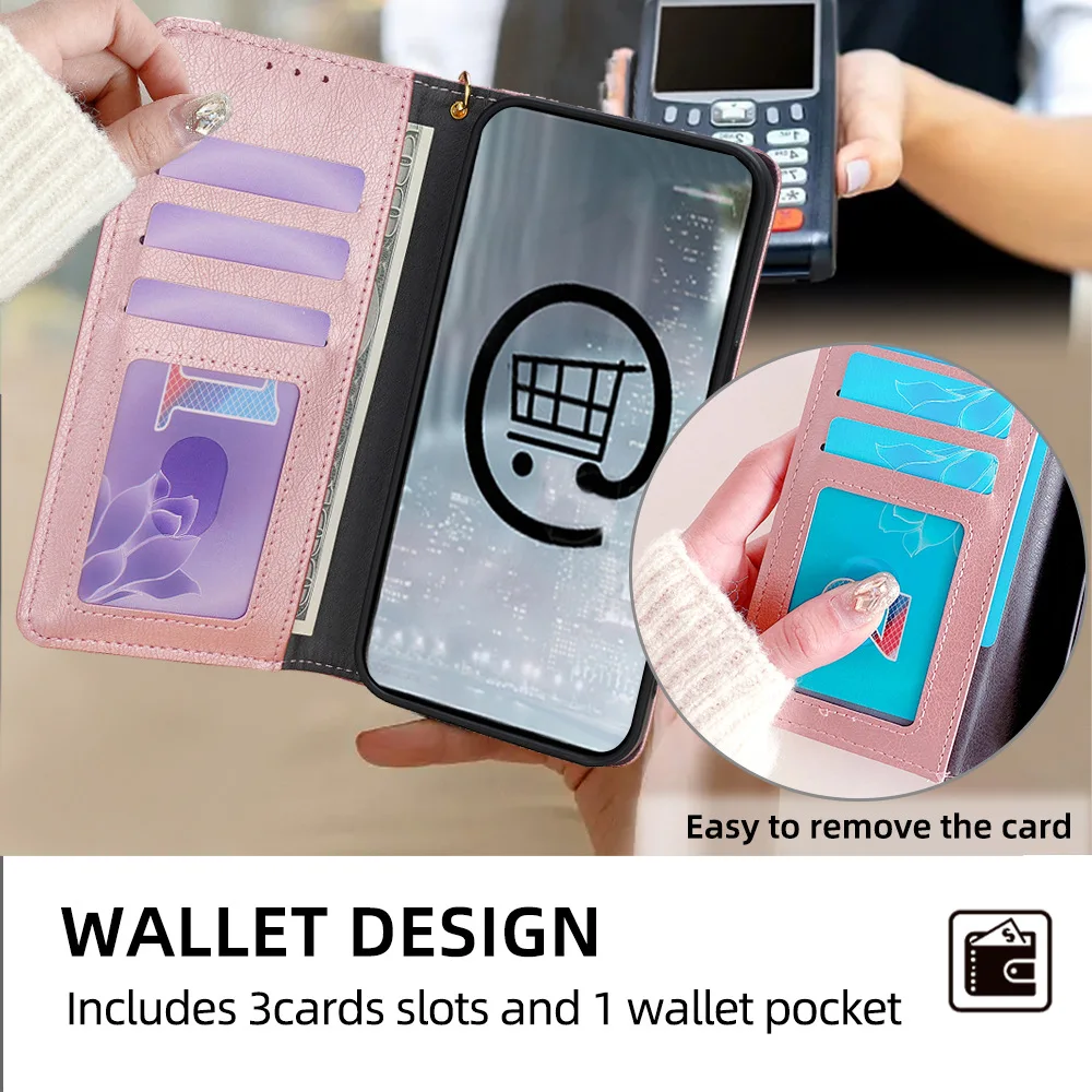 Elegant Leather Zipper Wallet Phone Case with Card Holder & Wrist Strap