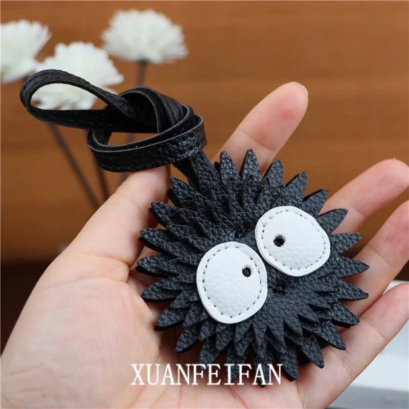 Black Coal Ball Leather Keychain Bag Bag Pendant Cute Simple Personality Female Tide With Accessories Ugly Cute Little Coal Ball