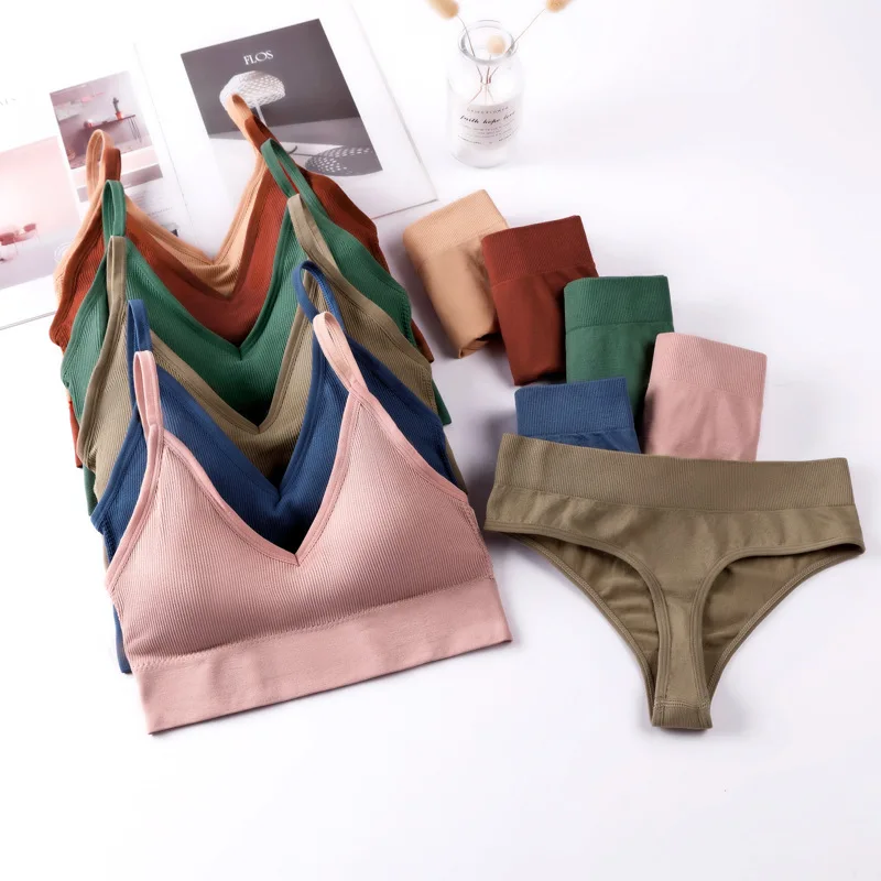 French Backless Push Up Underwear Set Women Sexy G-String Seamless Bralette Female Lingerie Soft Tank Crop Top Gym Sport_voghion.com