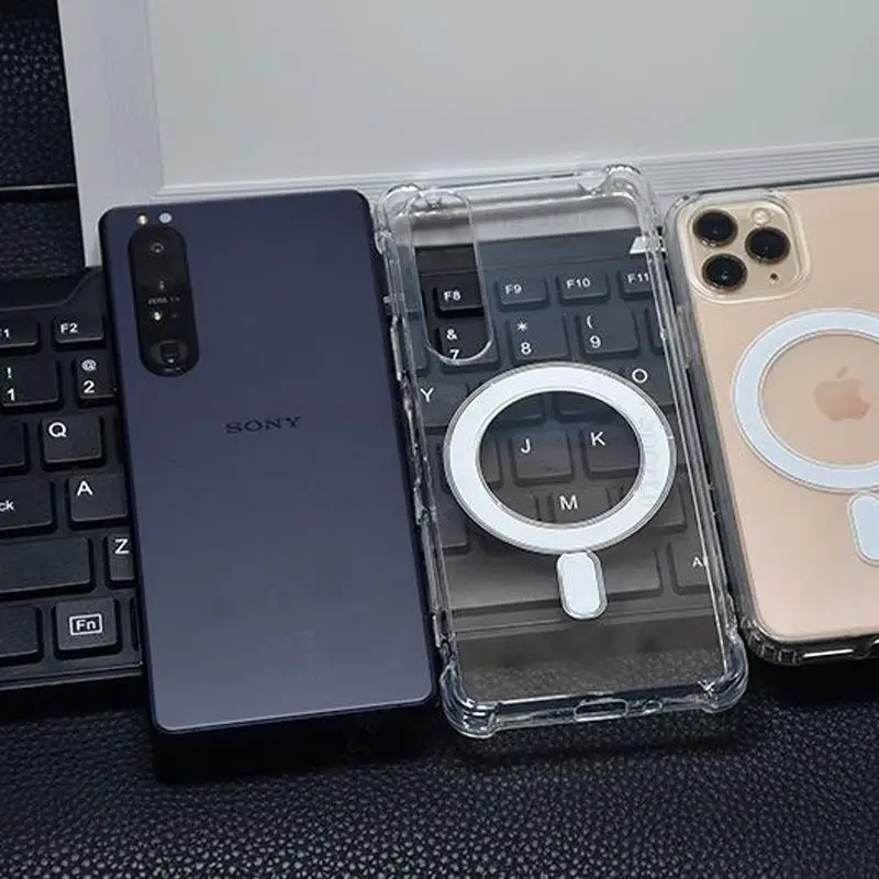 BRAND SET Cover Magnetica Per Sony Xperia 5 IV Con Supporto Mag-Safe - Custodia In Silicone Nero Con Fodera In Microfibra Anti Graffio