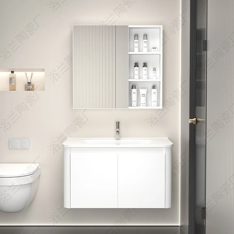 Bathroom cabinet combination Manufacturers direct sales Japanese arc space aluminum bathroom cabinet combination bathroom basin Bathroom cabinet ceramic one