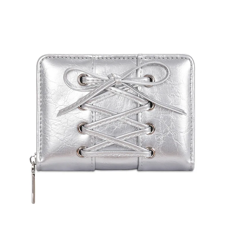 Korean Style Bow PU Leather Card Holder Travel Coin Purse Simple Wallet Ultra Thin Short Clutch Card Bag Multi-function Zipper 7