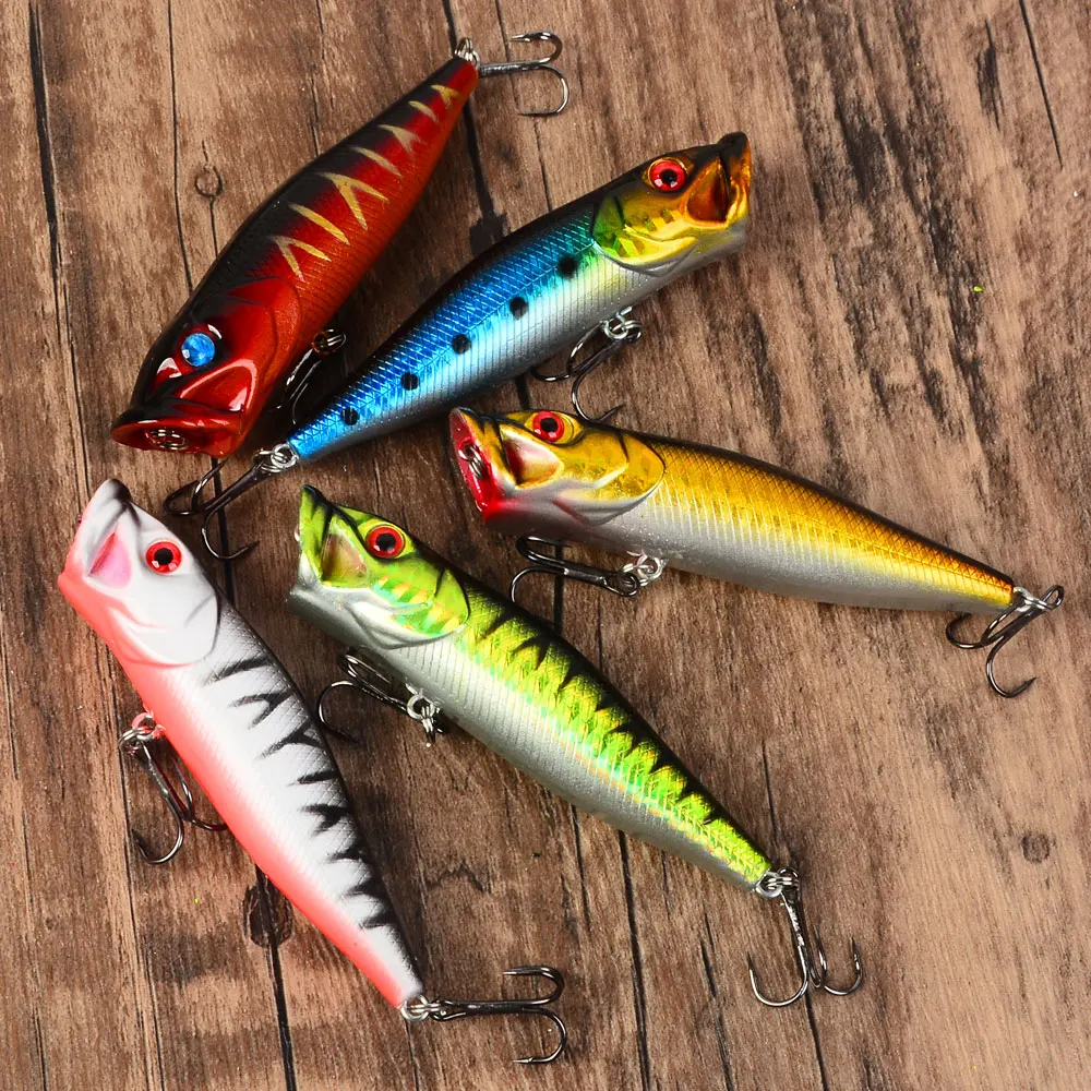 5pcs Topwater Popper Fishing Lure Saltwater Surface Casting Bait Freshwater Bass Trout Catfish Striper - 5