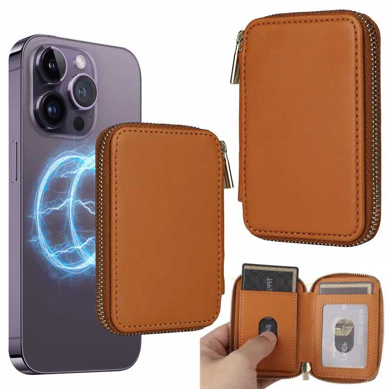 Magnetic Zipper Wallet Card Holder with Stand Cover